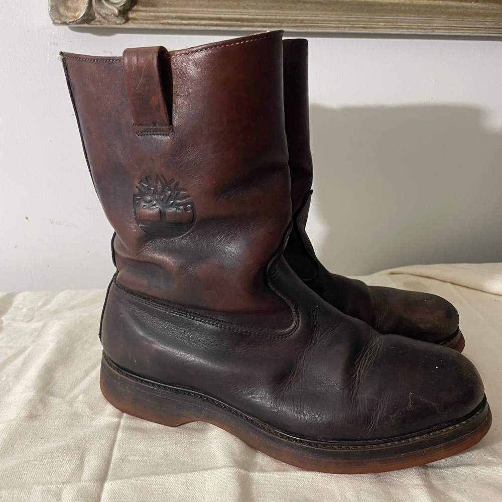 Timberland Men's Dark Brown Leather pull-on work Boots